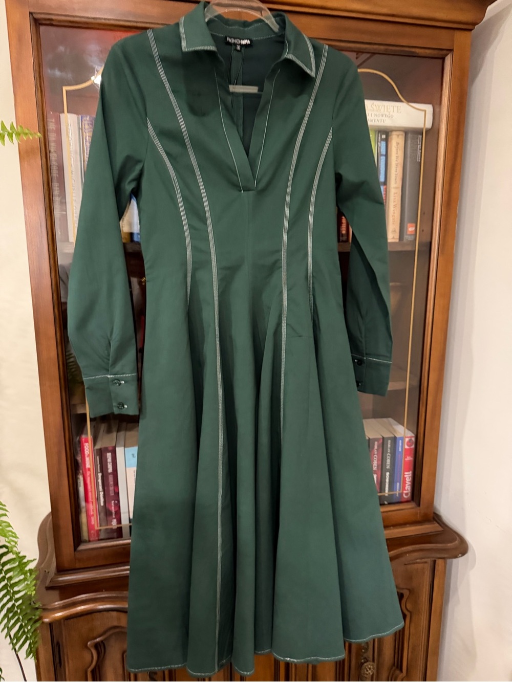 Fashion Nova Dark Green Long Sleeve A-Line Dress